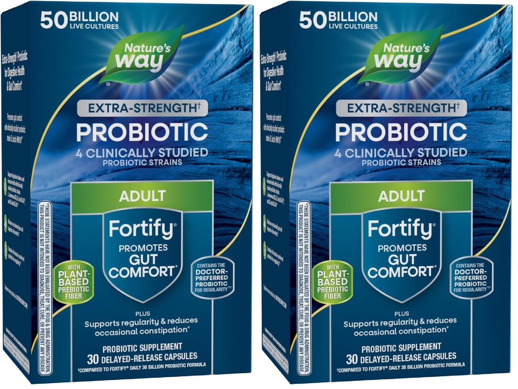 Via Natura Extra Forza(1) Fortificare Probiotici,Probiotici per la salute digestiva,Prebiotici,50 Milioni di culture dal vivo,Digestivo & Immune Health Support*,30 Capsule,(Pack of 2)