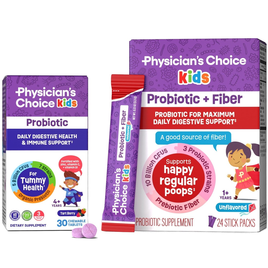 CHOICE del medico per bambini Happy Tummy Bundle - Fiber 24pck + Probiotic 30ct
