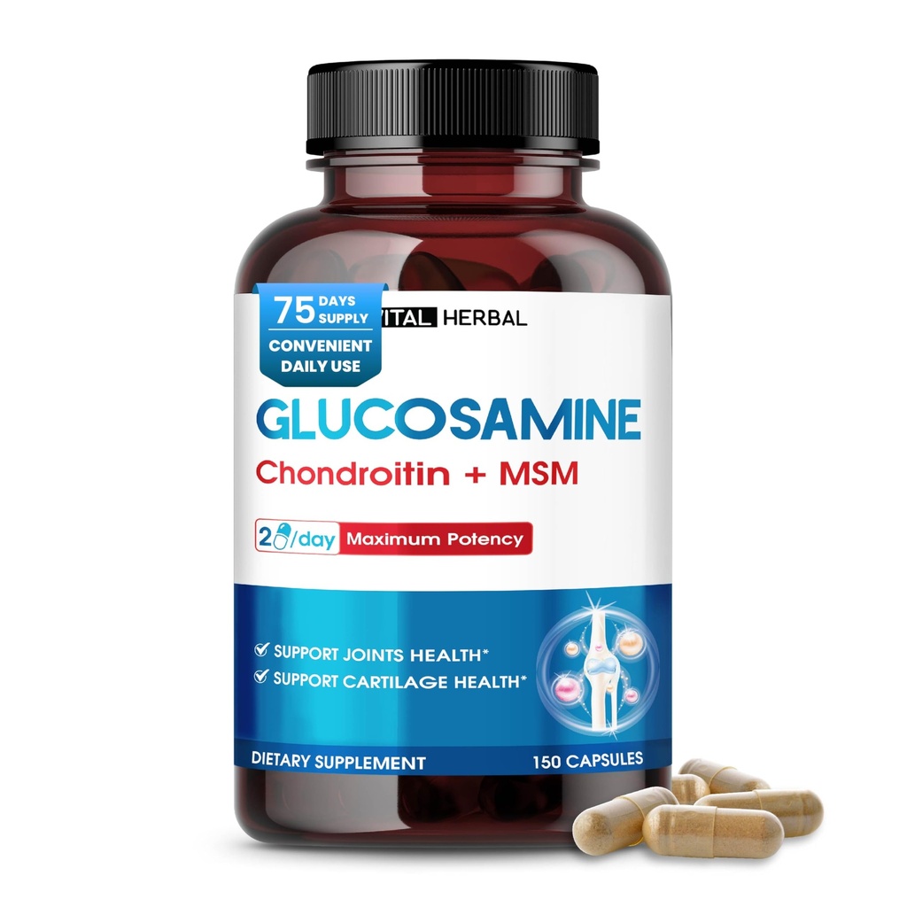 Glucosamina liposomica VITALE HERBAL con con condroitina, MSM- Massima potenza- Giunti di supporto, Cartilage- Made in USA