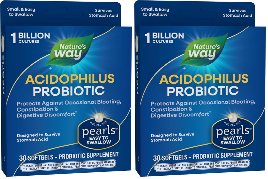 Perle probiotiche dell'acido di modo della natura, sostiene l'equilibrio digestivo & salute del fegato,ridurre costipazione occasionale e Bloating*,1 miliardi di culture,30 softgels,(Pack of 2)