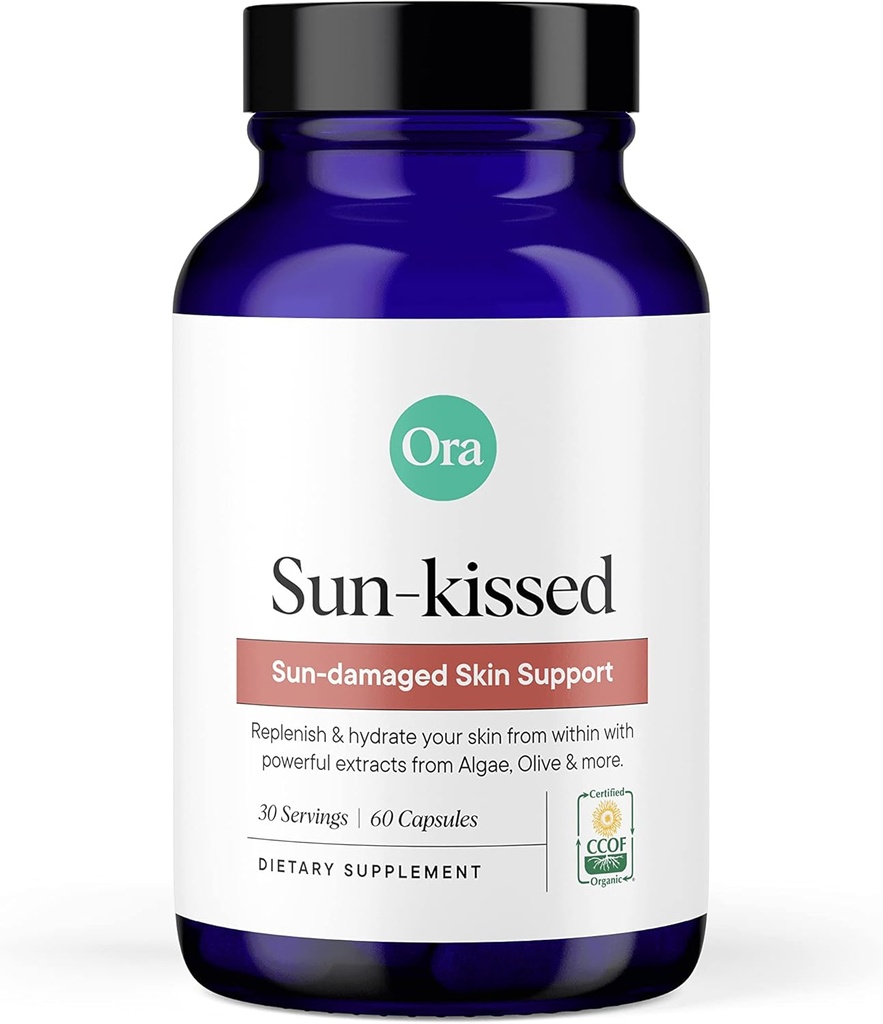 Ora Organic Skin Health Supplement - Sun Damage Support - promuove la difesa naturale della pelle | Antiossidanti vegani Compresi Astaxantina e Carotenoidi - 1 mese di fornitura, 60 capsule
