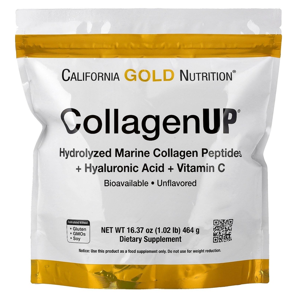 California Gold Nutrition CollagenUP®, Peptidi di collagene marino idrolizzati con acido ialuronico e vitamina C, non aromatizzati, 1.02 lb (464 g)