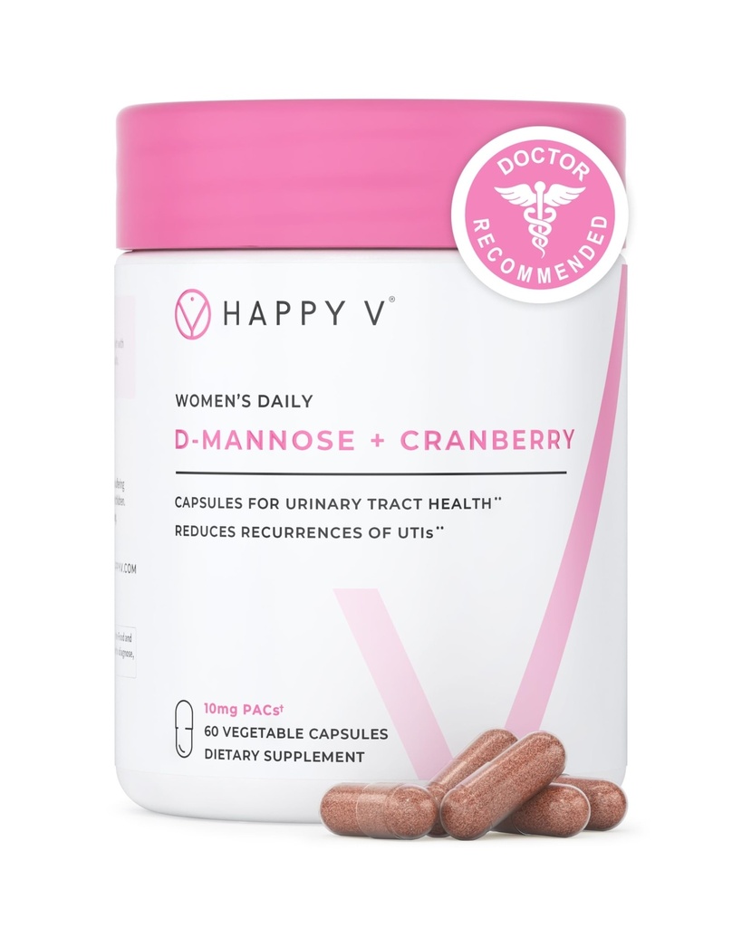 Happy v Dr. Formulated D-Mannose con pillole di mirtillo per le donne mirtillo per le infezioni del tratto urinario & D polvere di mannosio per la prevenzione dell'infezione UTI, la vescica e la salute del tratto urinario & Armonia