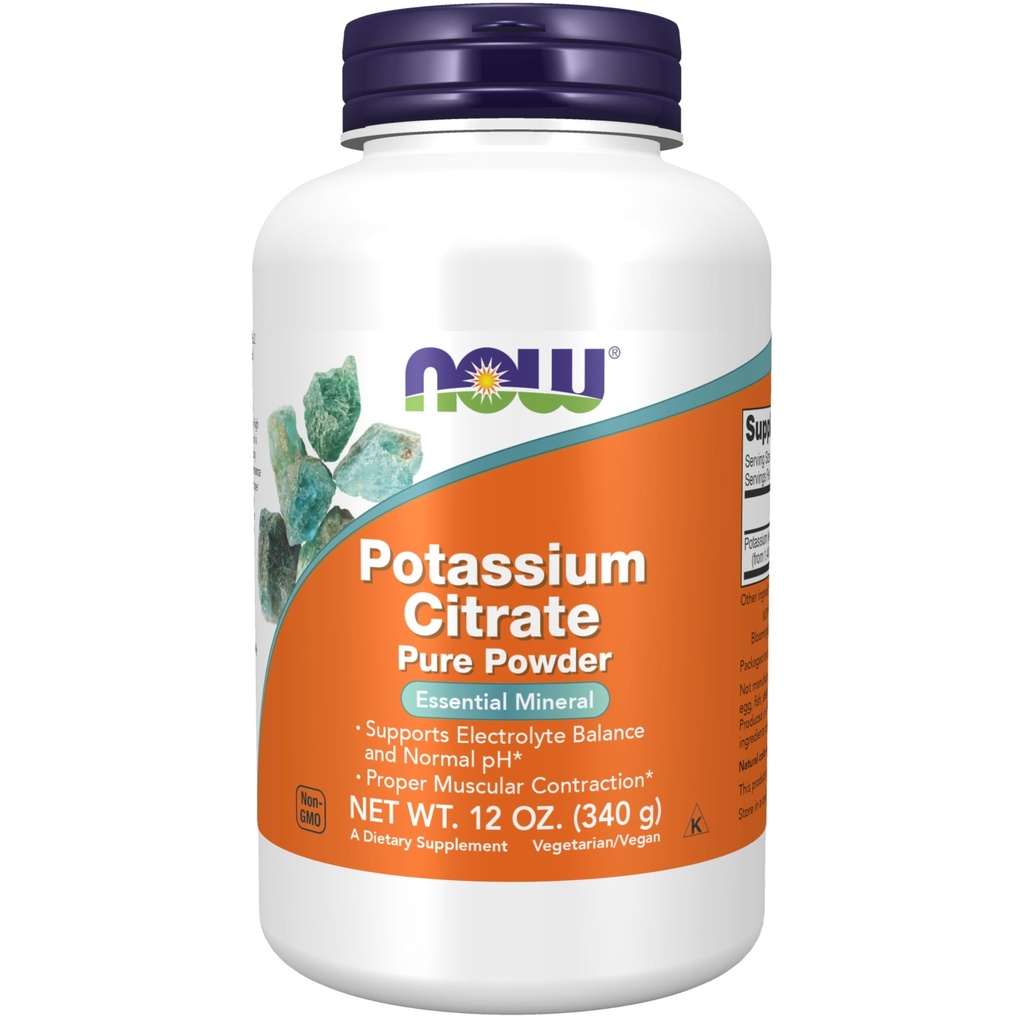NOW Integratori alimentari, Polvere di citrato di potassio, Supporta bilancia elettrolitica e pH normale*, Minerale essenziale, 12 once
