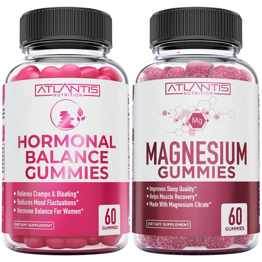 Equilibrio ormonale & Magnesio Gummies per gomme muscolari, PMS Gummies Allevia Bloating & Mood Swings, Magnesio aiuta a prevenire ceppi & promuove il recupero del muscolo - 60 Vegan Gummies per bottiglia