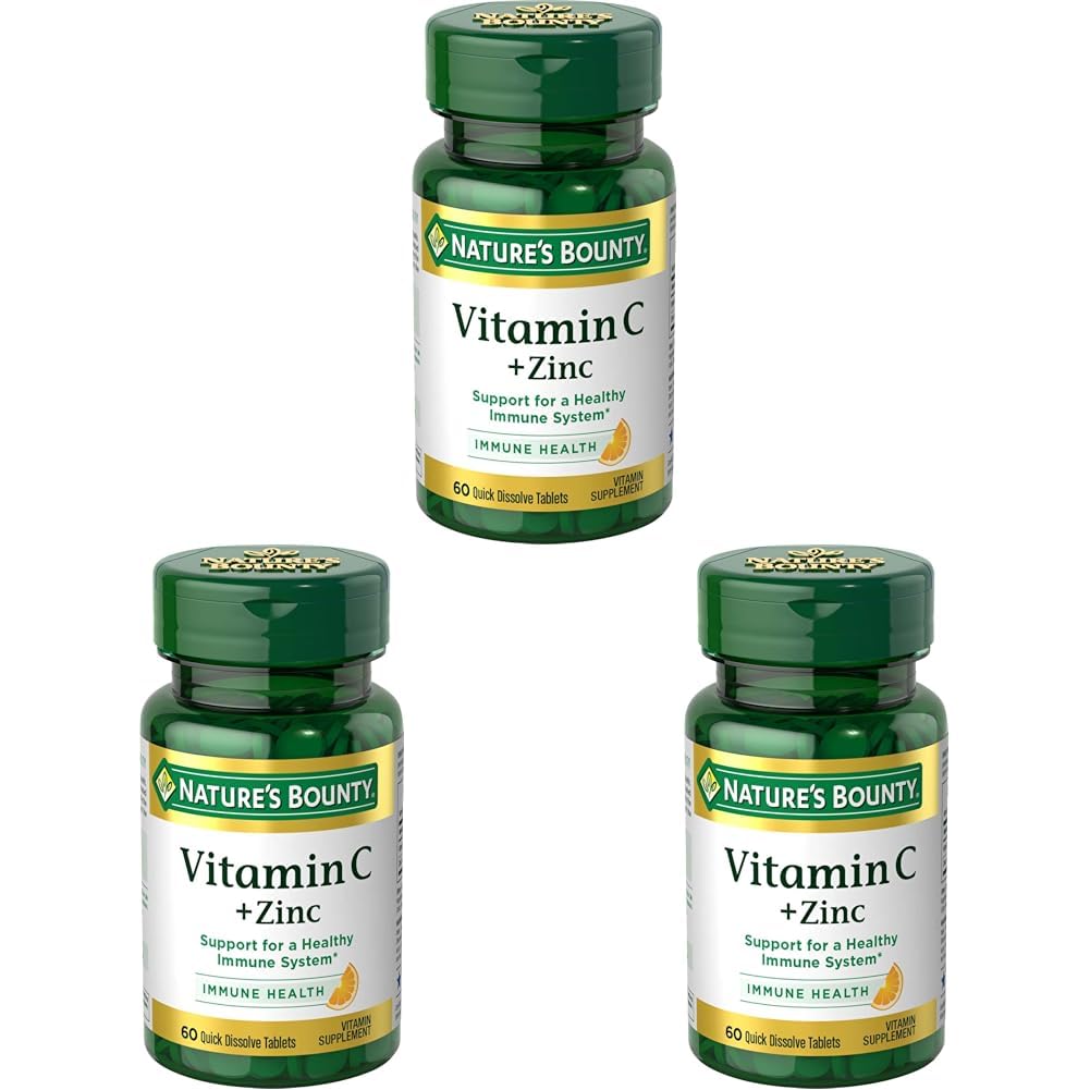 Vitamina C + Zinco, Integratore di Vitamina, Supporta Salute Immune, 60 mg, 60 compresse (Pacchetto di 3)