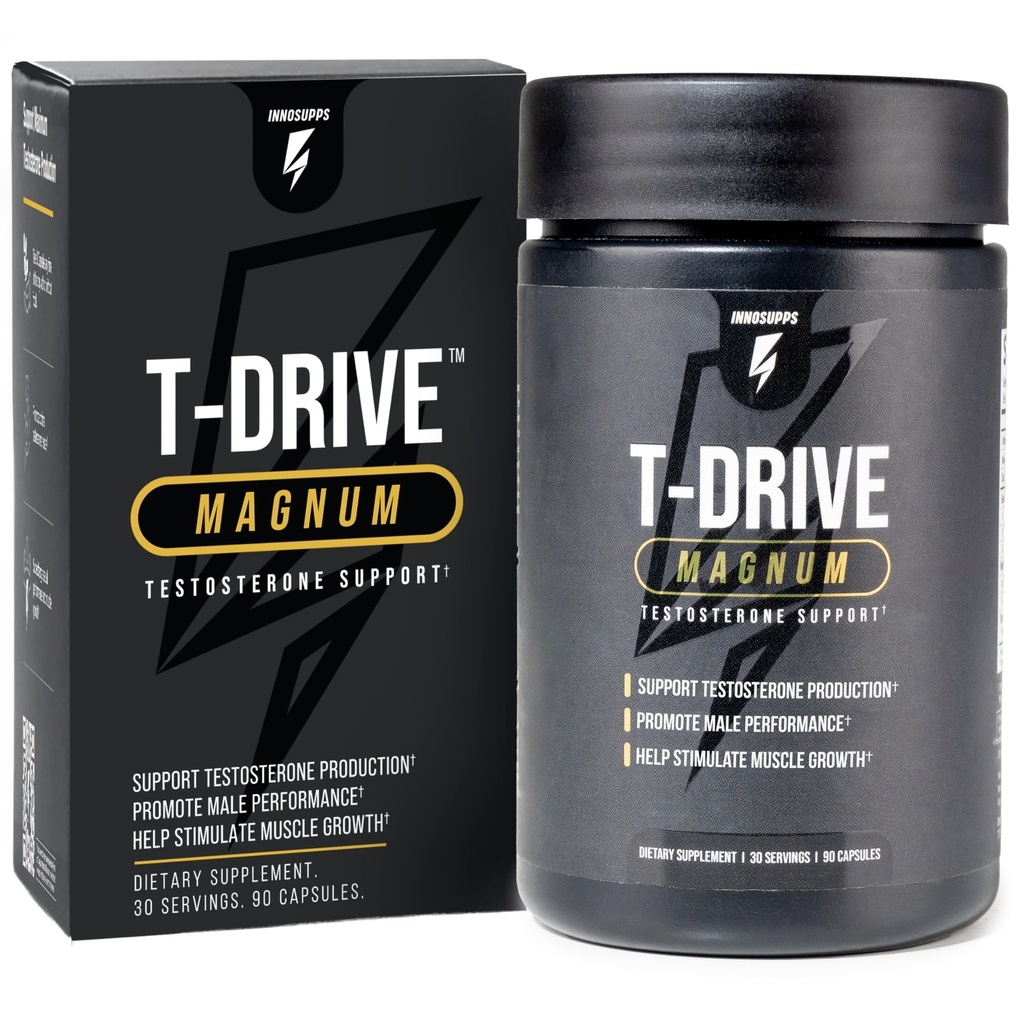 InnoSupps T-Drive Magnum Testosterone Booster migliorare la crescita del muscolo di aumento delle prestazioni di picco, aumentare i livelli di energia e di Libido, Horny Goat Weed Tongkat Ali, Zinc, Fenugreek, Fat Burner 90 Caps/30 giorni