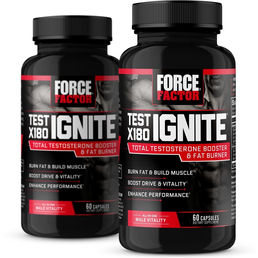 Force Factor Test X180 Accensione, Testosterone Booster & Fat Burner per gli uomini, supplemento di testosterone per bruciare grasso, costruire il muscolo, aumentare l'energia e aumentare la vitalità e le prestazioni, 60 conteggio (pacchetto di 2)