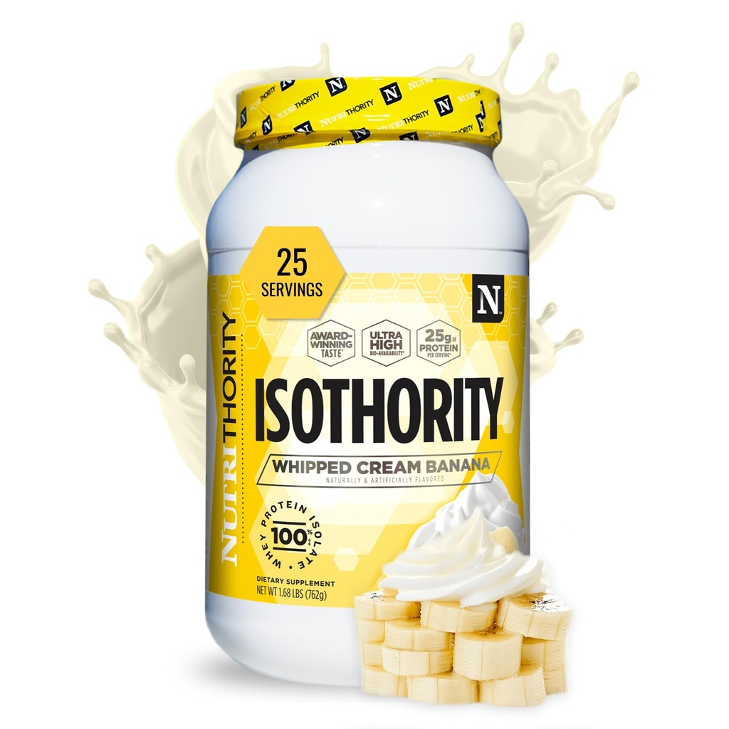 Isothority Whey Protein Isolate, Whipped Cream Banana, 2 lb - Ultra assorbente Aminoacidi a catena ramificata (BCAA) Polvere con 25g Protein Per Serving, Carb basso - costruire il muscolo e accelerare il recupero
