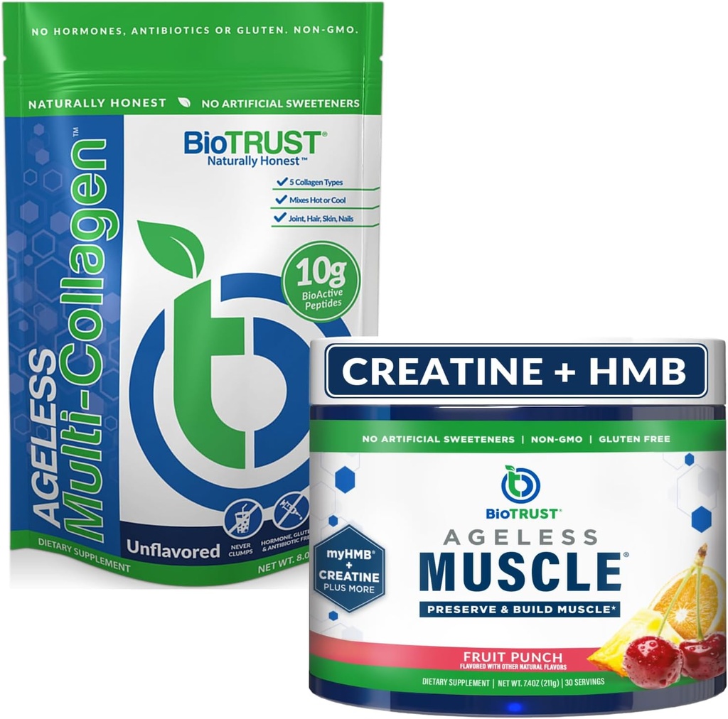 BioTrust Muscolo senza età (Fruit Punch) e Multi Collagen (Unflavored)