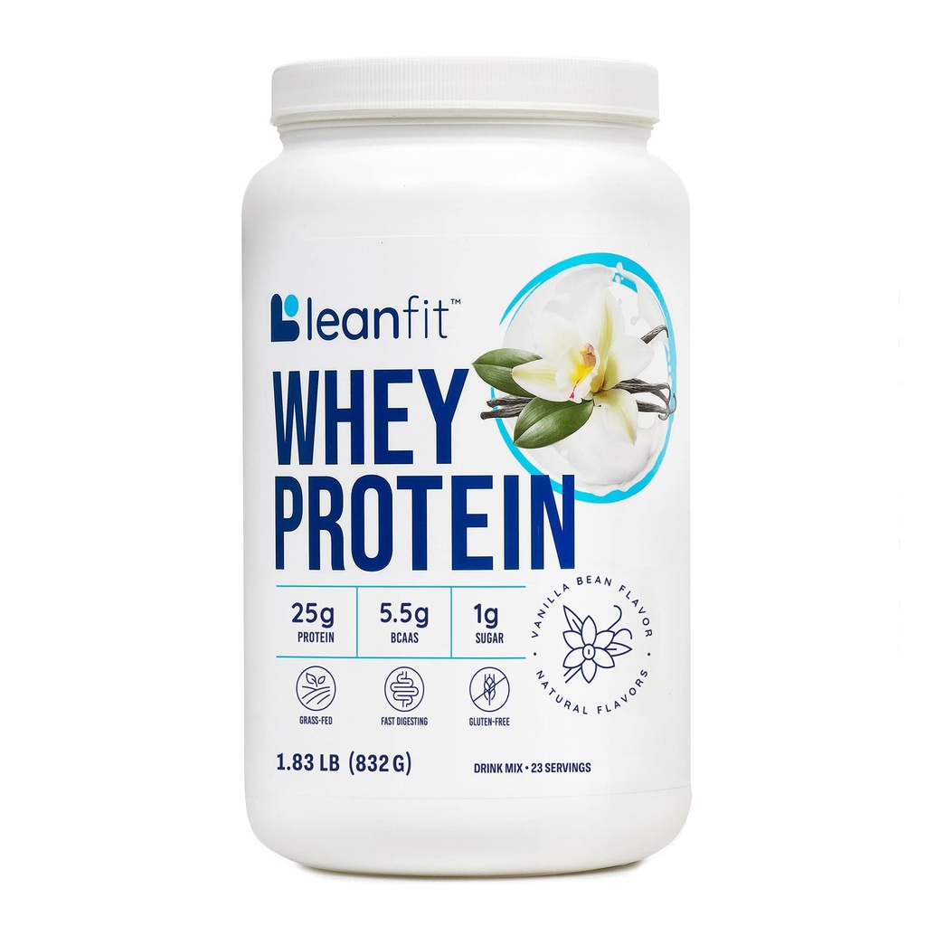 Vaniglia naturale della proteina di LeanFit WHEY – polvere di proteine del 100% del siero di latte, 24g per porzione proteica – senza erba, senza glutine, carb basso, BCAAs, aminoacido – 23 Serve, vasca da 1,83 Pound