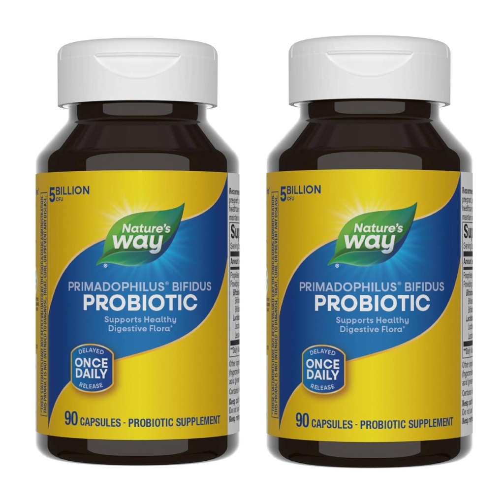 Via della natura Primadophilus Bifidus Probiotic, Supporti Flora Digestiva*, 5 miliardi di culture Probiotiche dal vivo per capsula, Lactobacilli, Bifidobacteria, 90 capsule (Packaging May Vary) - 2 Pack