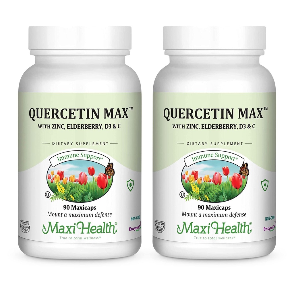 Maxi Salute Quercetin 500mg capsule – Integratori di zinco per le donne e gli uomini – Non OGM, Kosher e Integratori di quercetina senza glutine con vitamina C e zinco di Elderberry (90 capsule di Veg, Confezione di 2)