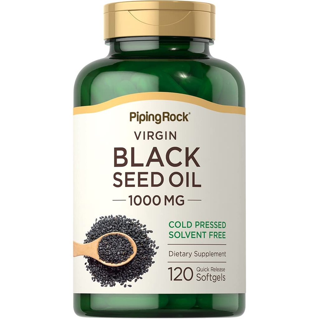 Piping Rock Black Seed Oil Softgel Capsule | 1000mg | 120 Pills | Cold Pressed Supplement | Nigella Sativa | Solvent Free, Non OGM, Gluten Free