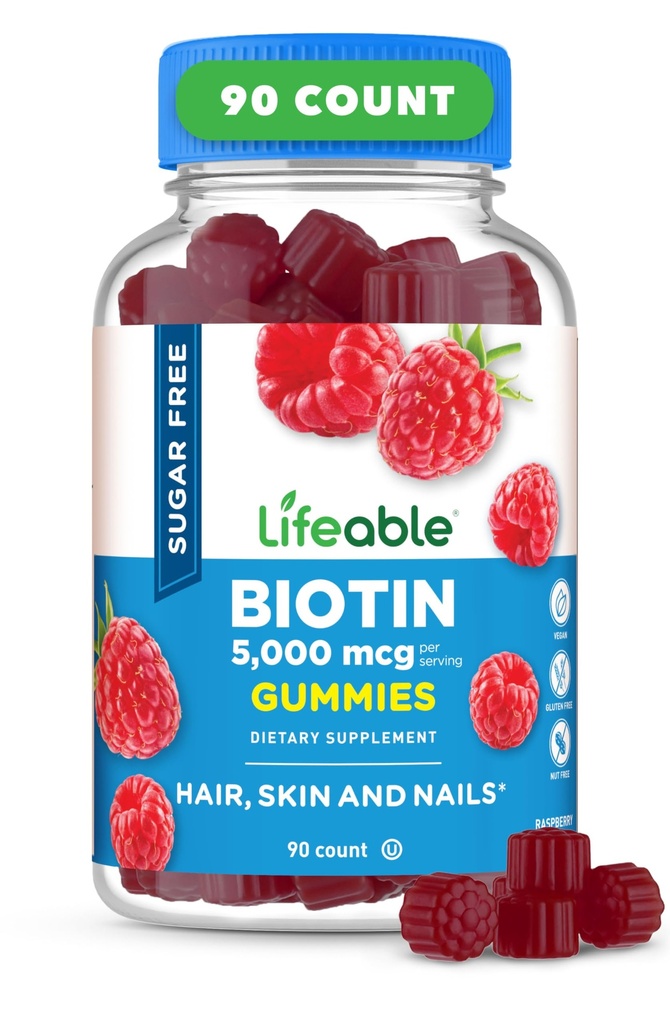 Gummies biotina senza zucchero vitale | 5000mcg Vitamina B7 | Integratore di biotina di grande gusto | per la crescita dei capelli, la pelle e la salute delle unghie | Supplemento per i capelli per le donne, gli uomini, gli adulti | 90 Gummies