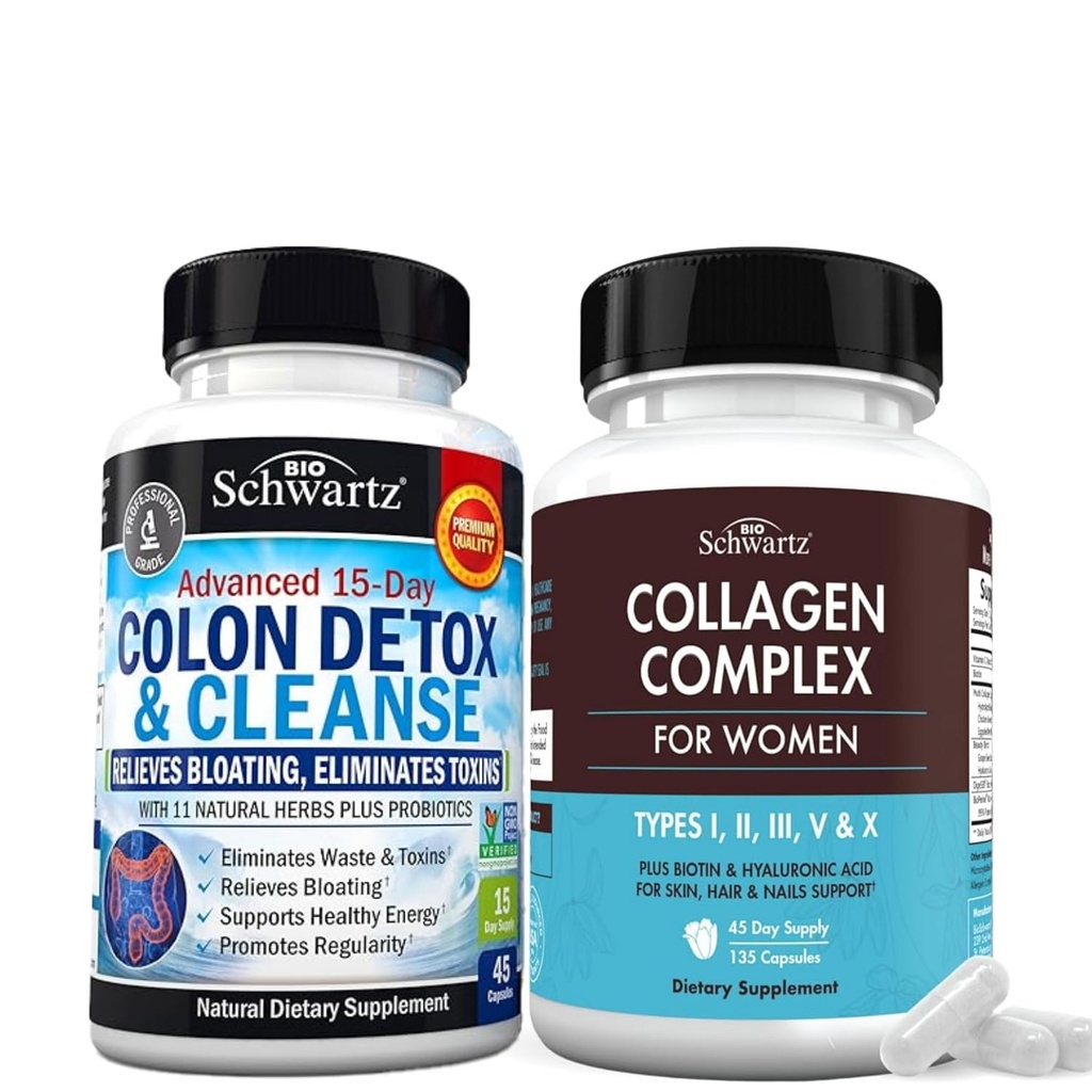 BioSchwartz 15 giorni Cleanse per Colon e Gut Health Plus capsule Peptide di collagene idrolizzate (alimentazione di 45 giorni)
