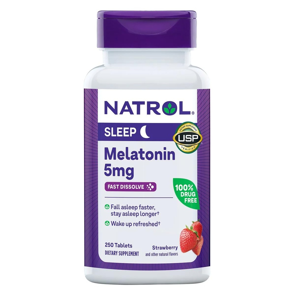 Natrol Melatonin 5 Mg, 250 Fast Dissolve compresse aroma di fragola