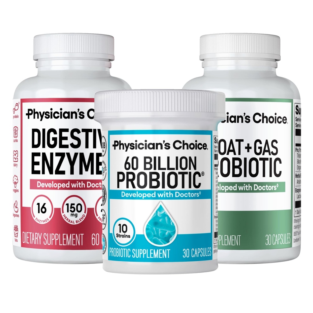 CHOICE Gut Guardian Bundle: Advanced Bloating & Digestion Support con 60 miliardi di probiotici, enzimi digestivi & Bloat + Gas Probiotic - Supporto giornaliero per la salute delle donne e degli uomini