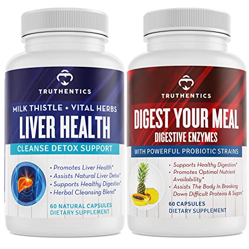 TRUTHENTICS Liver Health and Digestive Enzymes Bundle - Supporto per Detox, Digestione, Assorbimento Nutriente, Gas occasionale e Bloating - Gluten Free, Non OGM