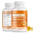 Magnesio Glycinate Supplemento Softgels, Magnesio Glycinate 400mg con Zinco, Vitamina B6, C, D3, Magnesio Puro per Sonno, Calma, Muscolo, Energia, Supporto Cuore - 60 Vegan Capsule per Donne & Uomini