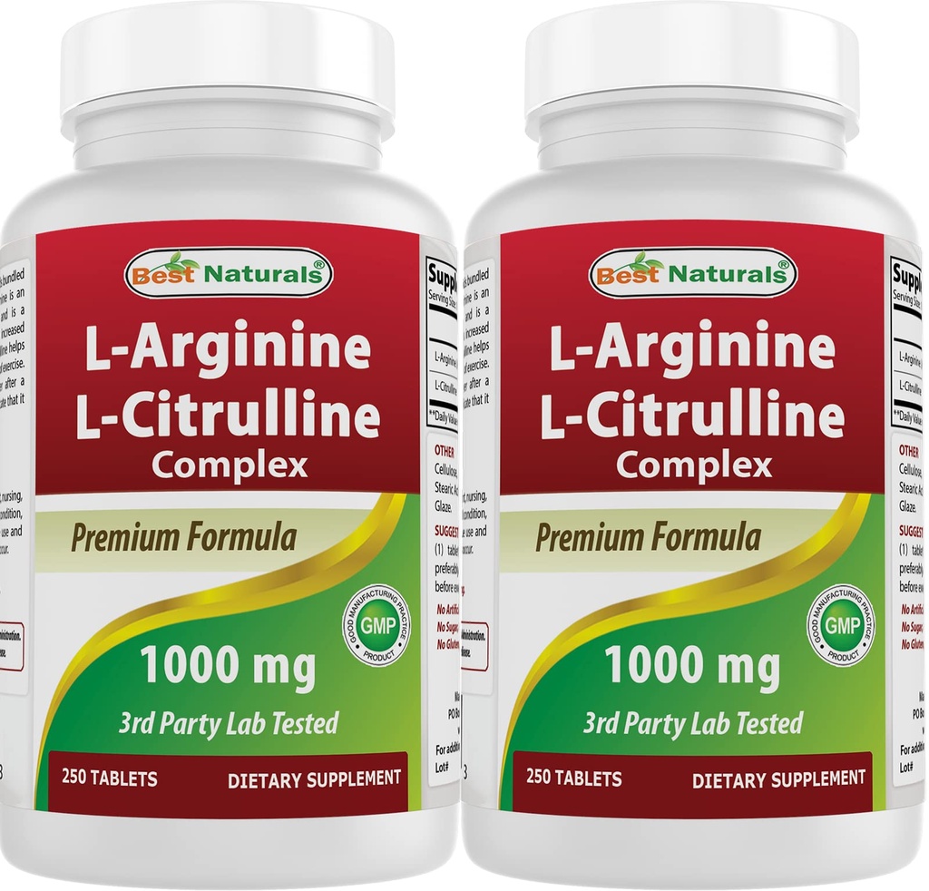 I migliori naturali L-Arginina L-Citrullina Complesso 1000 mg 250 compresse (250 conteggio)