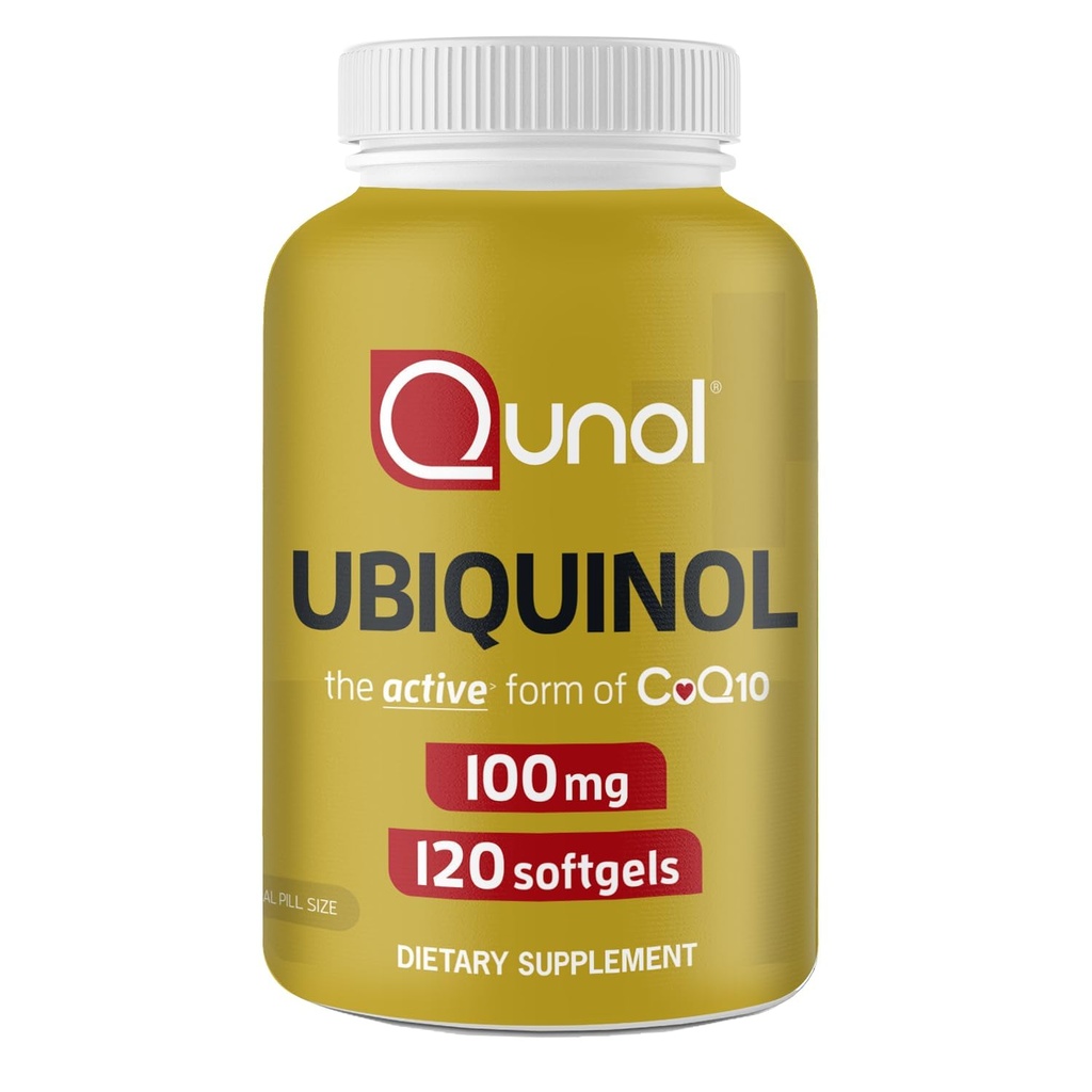 Qunol 100mg Ubiquinol, potente antiossidante per il cuore e la salute vascolare, essenziale per la produzione di energia, supplemento naturale forma attiva di Coq10, 120 conte
