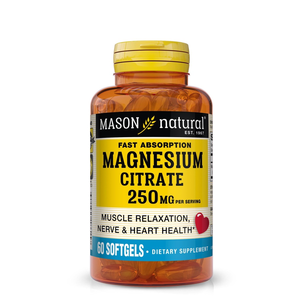 Citrato naturale di magnesio massone 250 mg, Softgel ad assorbimento rapido, alimentazione di 30 giorni