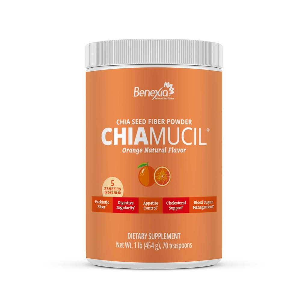 Chiamucil Prebiotic Fiber Supplement Powder – Chia Fiber & Chicory Root (Inulina) per la salute digestiva & Appetite Control – Gluten & Sugar Free, Vegan, Non-GMO, Arancione - 35 Serve