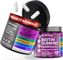 Biotina Crescita dei capelli Bundle - Vitamine Biotina & Cheratina + Gummie dei capelli con Collageno & Astragalus - Chiodi per capelli Vitamine per donne & uomini | 60 Caps + 60 Gummies