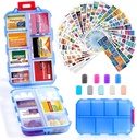 14 Grids Travel Pill Organizer Box con 415-Pcs Medicine Name Etichette - Pocket Daily Pharmacy Case Container Kit - Travel Medication Holder Dispenser per Fish Oil Vitamin Supplement Storage -Clear Blue