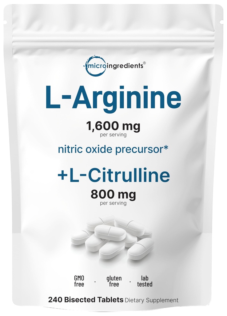 L-Arginina 1.600mg Nitric Oxide Supplemento per gli uomini con L-Citrullina, 240 compresse bisected | Precursor | Nitric Oxide | Muscle, Energy, & Heart Support | Non-GMO, Gluten Free - 4 mesi di fornitura