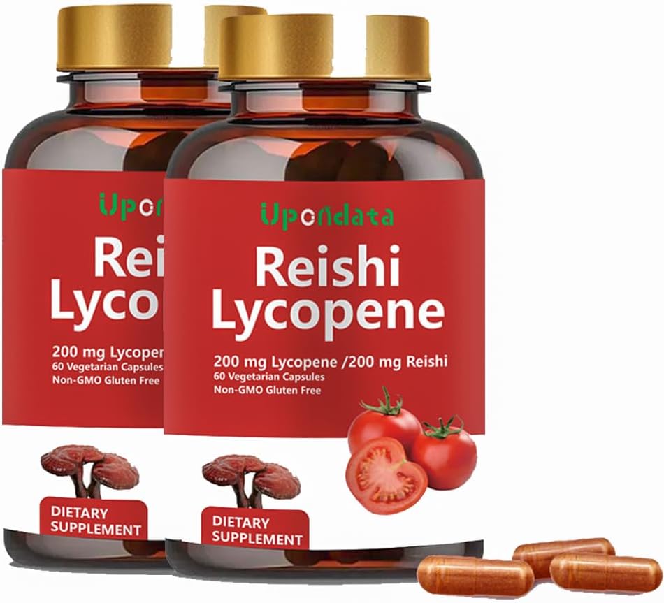 Capsule Licopene, Licopene naturale 200mg con Organic Reishi Mushroom 200mg supplemento per la salute della prostata e il supporto immunitario - Gluten-Free, Non-OGM, 60 capsule (2 Confezione)