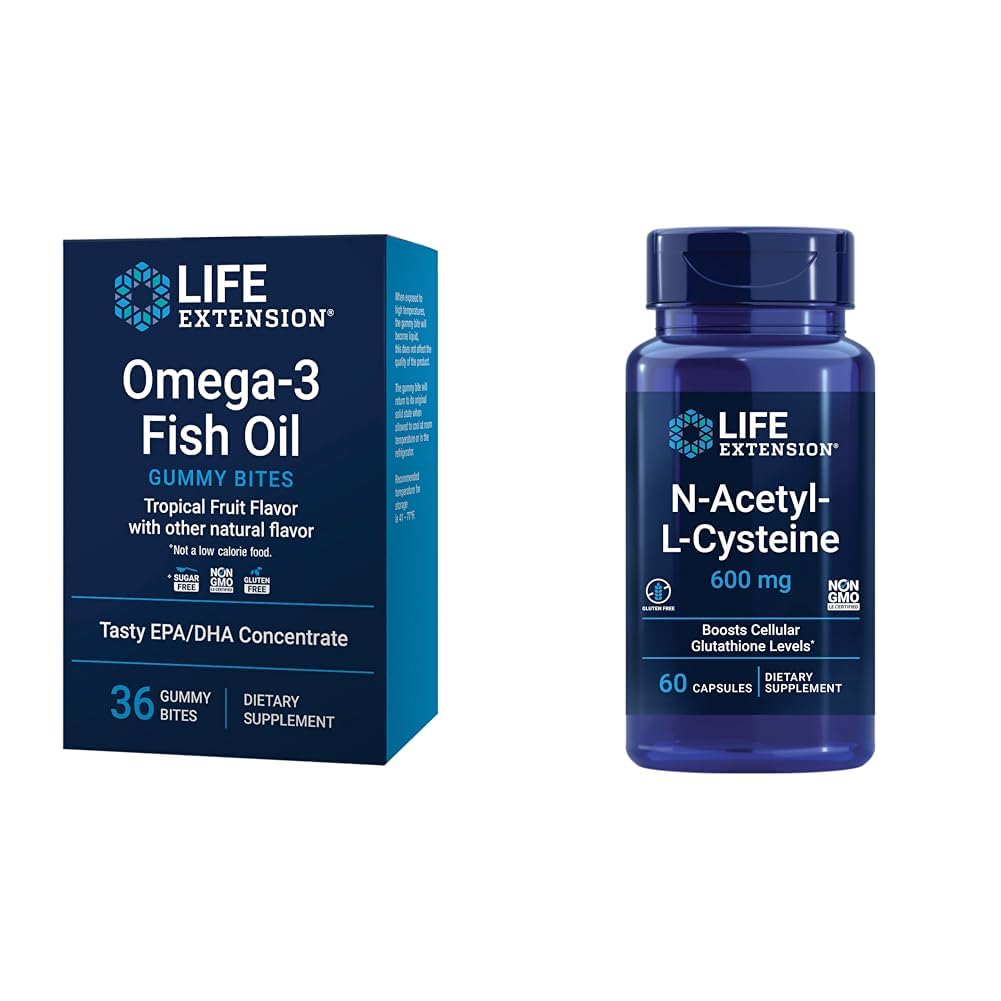 Estensione della vita Omega-3 Fish Oil Gummy Bites e N-Acetyl-L-Cysteine Immune & Respiratory Support