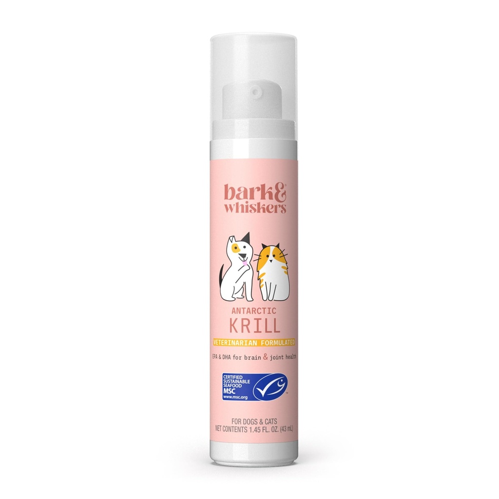 Bark & Whiskers Krill olio liquido pompa - Omega-3 acidi grassi per gatti e cani - Supporta il comfort comune, la funzione della pelle e del cervello - Supporto antiossidante - 1.45 Fl Oz (186 pompe)