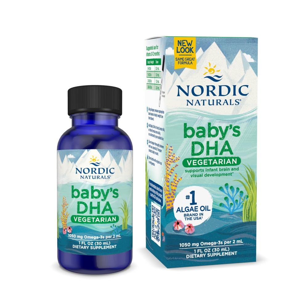 Nordic Naturals Baby’s DHA Vegetariano, Non aromaed - 1050 mg Plant-Based Omega-3-1 oz - Supporta lo sviluppo del cervello e della visione in Babies - Non OGM, Vegan - 15 Serve