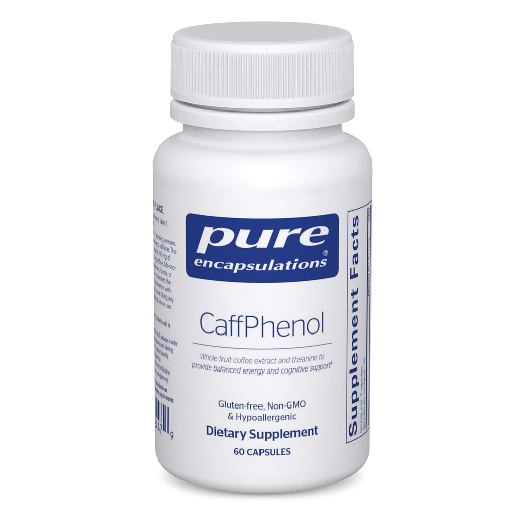 Incapsulazioni pure CaffPhenol | Estratto di chicco di frutta e Theanine per fornire energia bilanciata e supporto cognitivo | 60 capsule