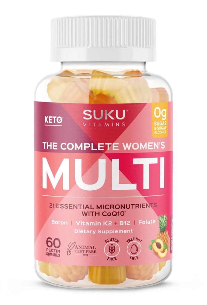Vitamine SUKU - Multi femminile completo - con Boron, vitamina K2, B12, A e altro per la salute delle donne - Facile da cucire - Non OGM, Gluten Sugar Free - Ananas & Peach Gummy Vitamins, 60 Conte