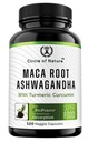 Maca Root, Estratto di radice di Ashwagandha, capsule per uomini e donne con curcumina e bioperina 120 capsule Made in USA