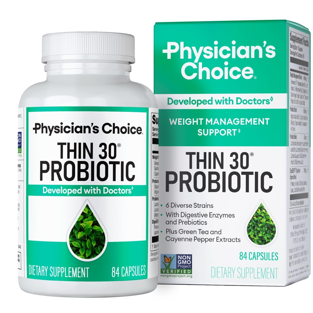 Probiotici CHOICE del medico per la gestione del peso &amp; Bloating - 6 Strains Probiotici - Prebiotici - ingrediente chiave Cayenne - Supporti Salute Gut - Gestione del peso per le donne & uomini - Tè verde - 84 CT