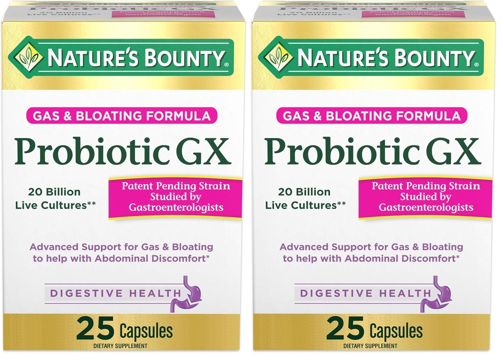GX Probiotico di Bounty della natura, aiuta con il gas occasionale e Bloating, supplemento dietetico, salute digestiva, 25 capsule (pacchetto di 2)