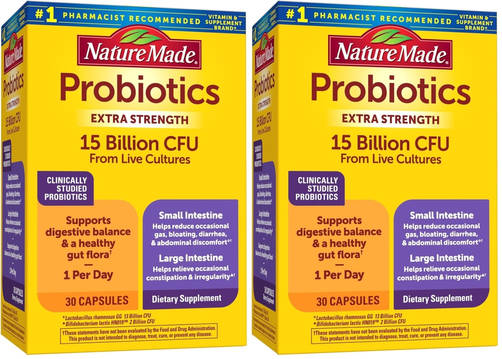 Probiotici per la salute digestiva Forza extra 15 miliardi di CFU da culture vive,Probiotici per le donne e gli uomini,30 capsule probiotici, 30 giorni di alimentazione,(Pack of 2)