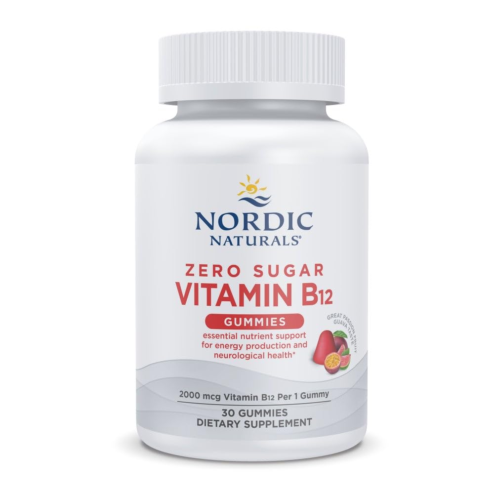 Nordic Naturals Zero Sugar Vitamin B12 Gummies - 2000 mcg Vitamina B12 per Gummy, Frutta Passione Guava Flavor - 30 Gummies, Sostegno Nutriente Essenziale per la produzione di energia e la salute del cervello, 30 Serve