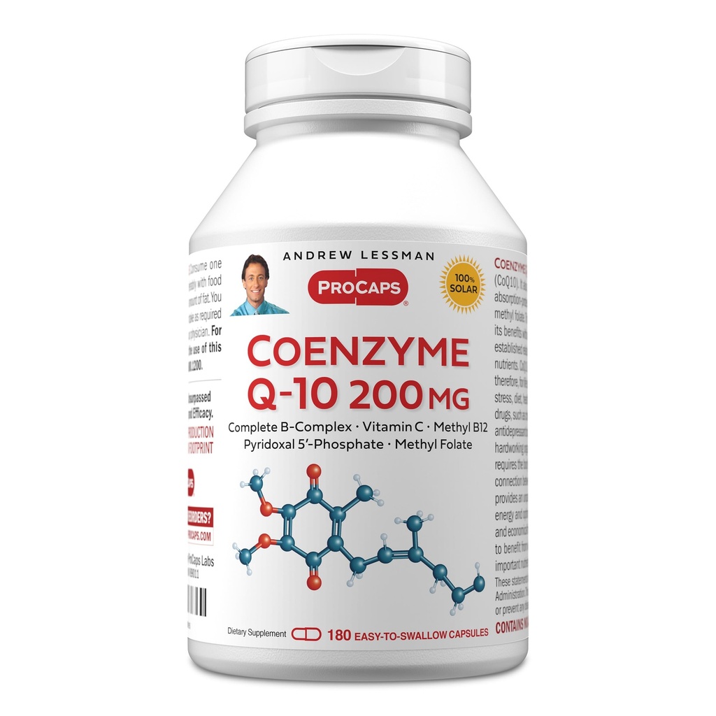 ANDREW LESSMAN Coenzyme Q-10 200 mg 180 capsule - Essenziale per la produzione di energia e la funzione organo chiave ottimale, supporto antiossidante, esaurito da invecchiare, Plus B-Complex. Capsule facili da ingoiare