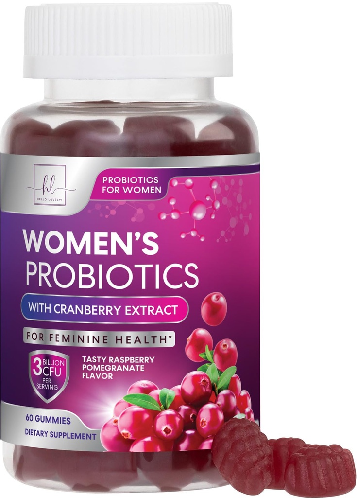 Probiotici per le donne Gummies con mirtillo - 6 Strains Premium per PH Balance - Probiotici per la salute digestiva, Vaginal & Immune Support, Probiotico Femminile Salute Gummy - 60 Gummies