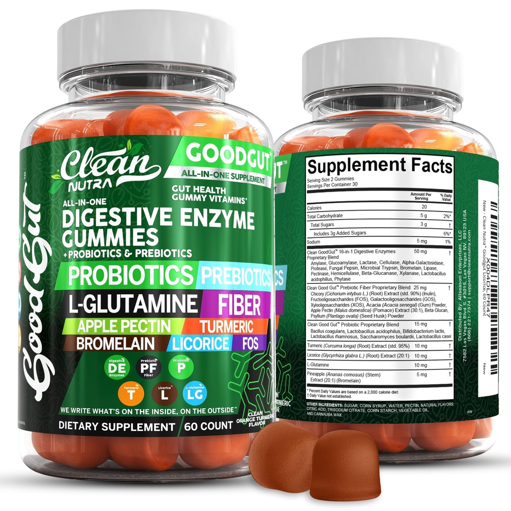 Enzimi digestivi con probiotici e prebiotici per la salute digestiva Gummies & L-Glutamina per la salute del fegato Bromelain Apple Pectin Inulin FOS Plant Based Vegan Gummy Vitamins