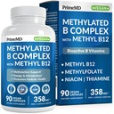 Complesso B etilato con Methylfolate e B12 Methylcobalamin 1000 mcg - Multivitaminico metilato per energia, funzione del cervello e benessere - Vitamina B Complesso per uomini e donne (90 Serve) (Pacchetto di 1)