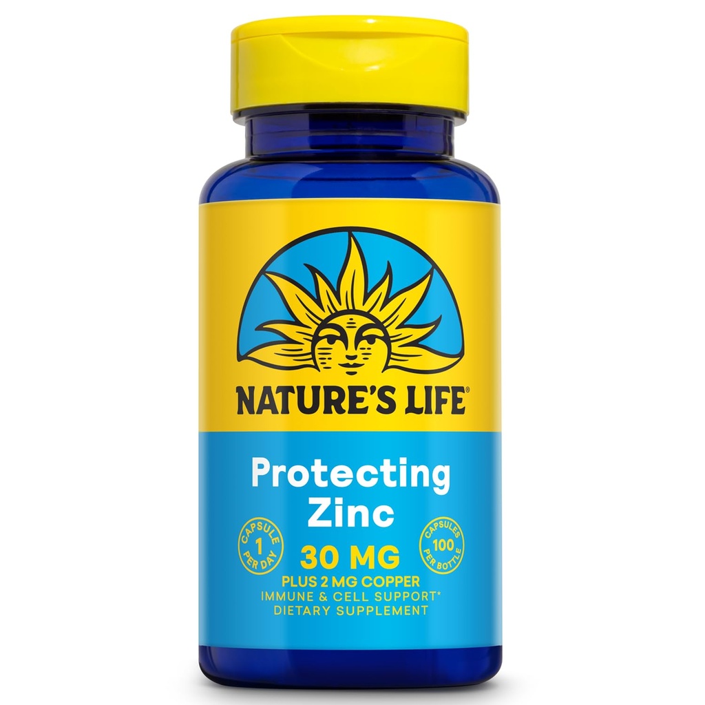 Vita della natura Zinc Picolinate 30mg Plus 2mg di Rame - Integratore di Zinco Chelato per Immune, Cardiovascolare, Pelle, Funzione Cellulare e Supporto Muscolare - Garanzia di 60 giorni - 100 Serve, 100 Capsule
