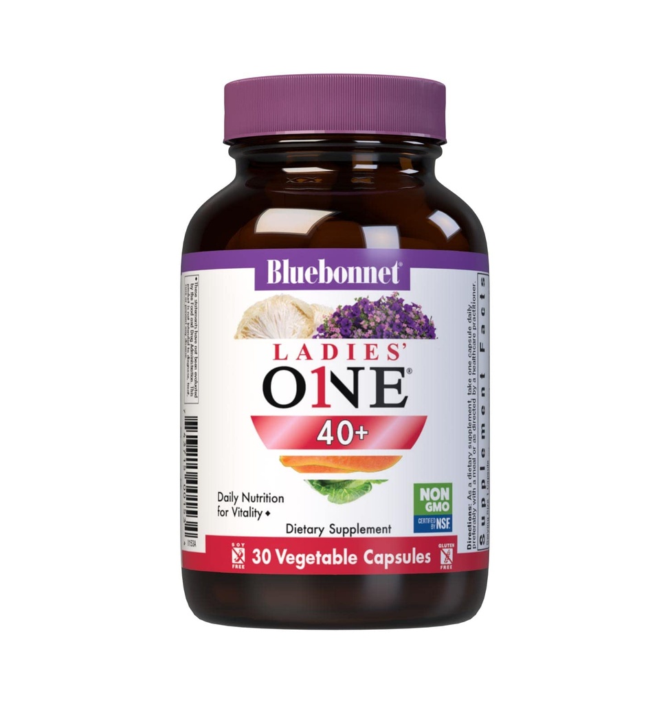 Bluebonnet Nutrizione Signore UNO 40+ Tutto Cibo-Bed Multiple, Donne Multivitamina per le donne 40+, Soy-Free, Non OGM, Gluten Free, 30 capsule vegetali, 30 Serve