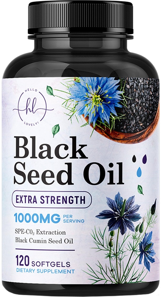Olio di semi neri Softgels 1000mg - Premium Nigella Sativa Blackseed, Pure Natural Black Cumin Seed Oil & Antiossidante per pelle & supporto immunitario - Non OGM, Bottigliato in USA Supplement - 120 Softgels