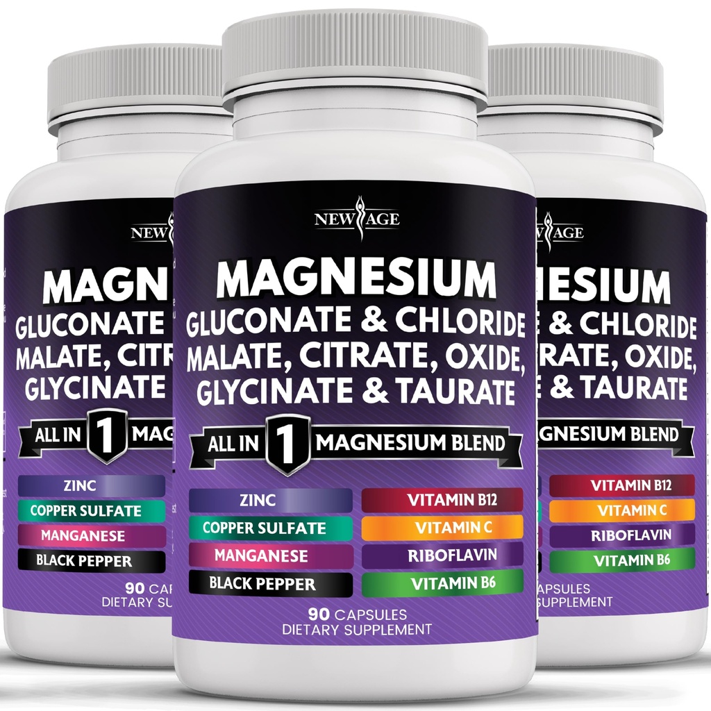NUOVO AGE Magnesio Supplemento -Powerful Glycinate Citrate Malate Ossido Taurate Aspartate Gluconate Orotate & Mag Chloride Manganese Bone Salute e Bone Forza, Joint Support- 270 Count